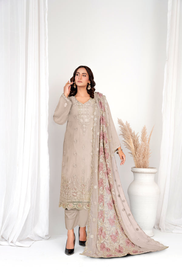 3 Piece Chiffon Suit-Embroidered (Unstitched)