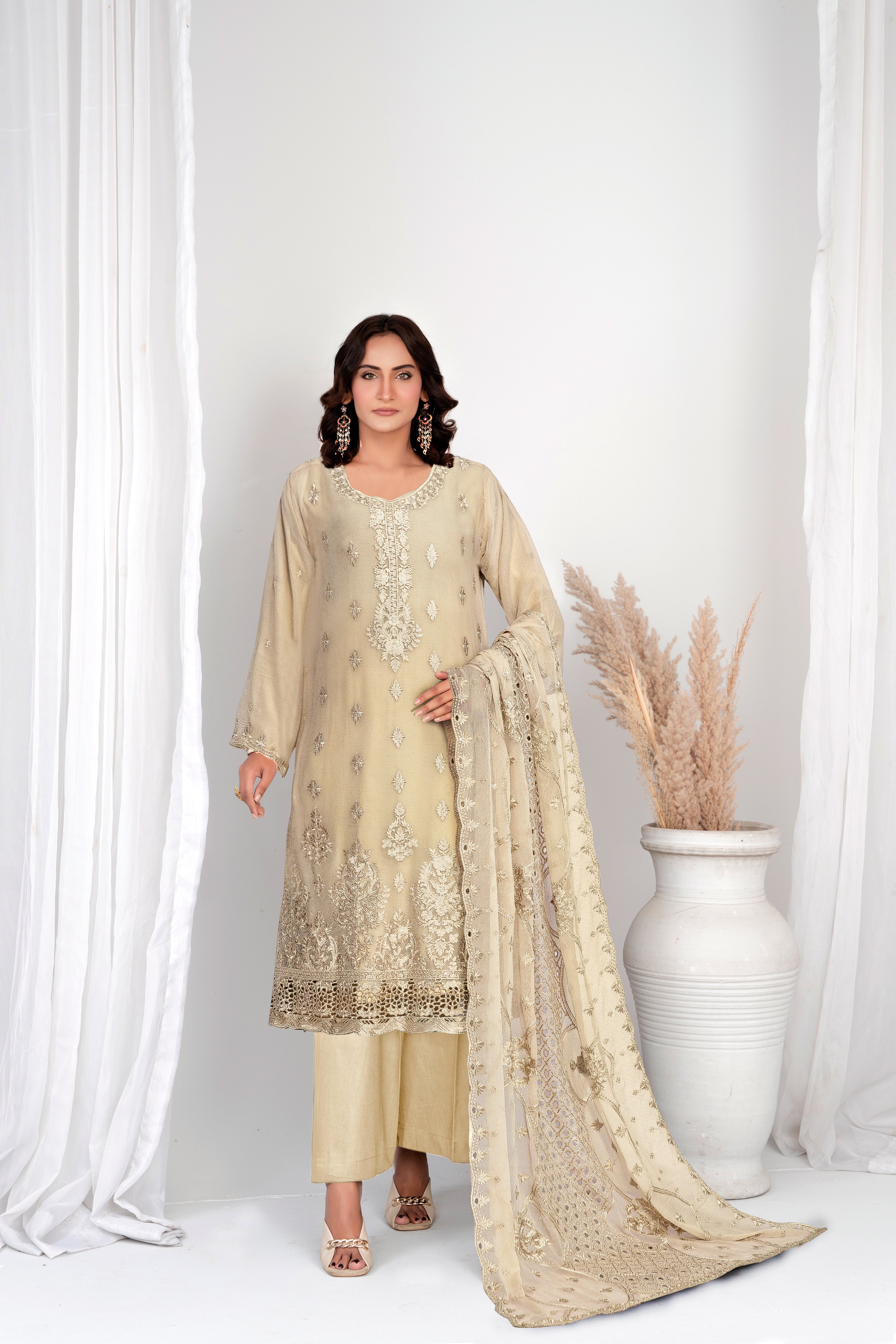 3 Piece Chiffon Suit-Embroidered (Unstitched)