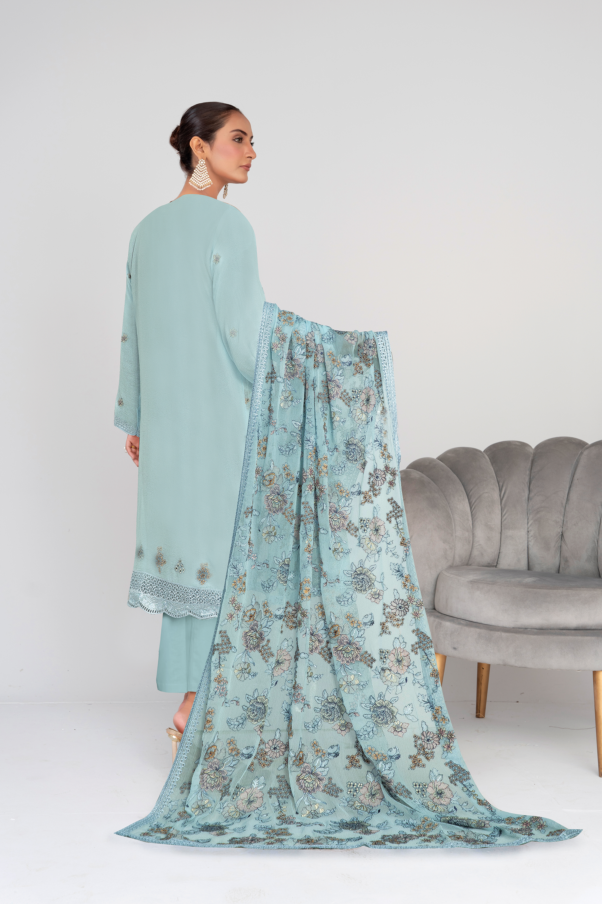 3 Piece Chiffon Suit-Embroidered (Unstitched)