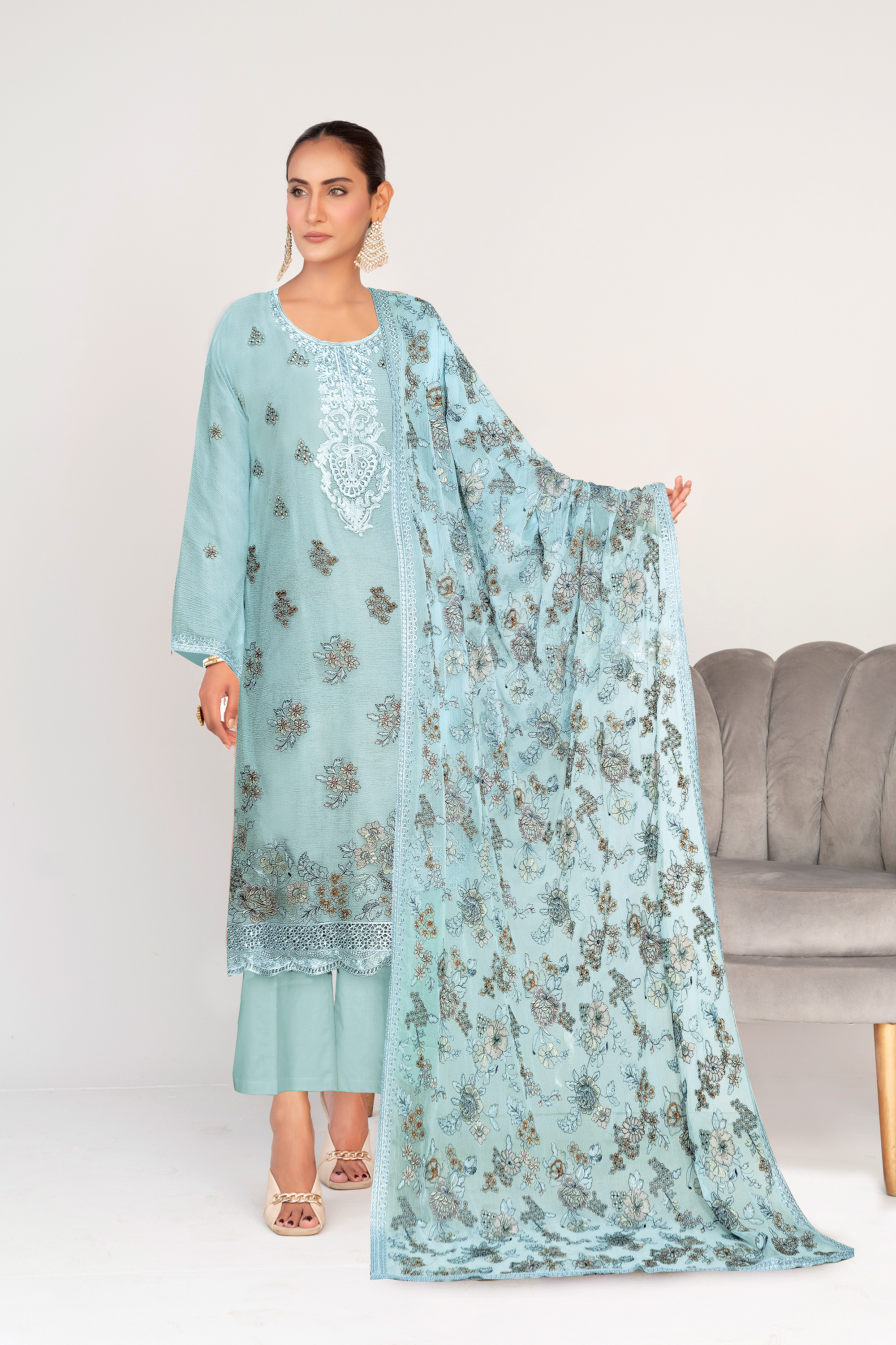 3 Piece Chiffon Suit-Embroidered (Unstitched)