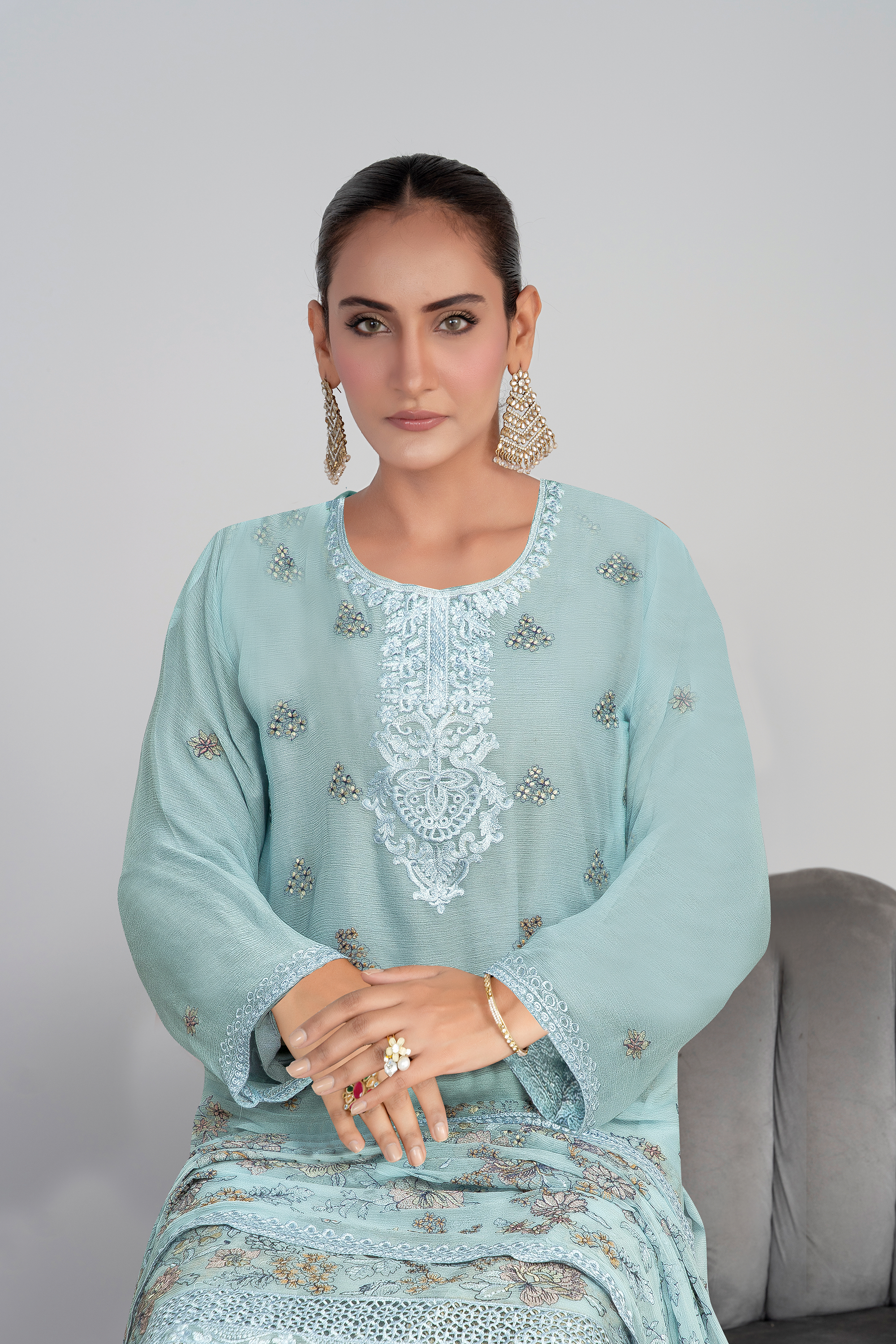 3 Piece Chiffon Suit-Embroidered (Unstitched)