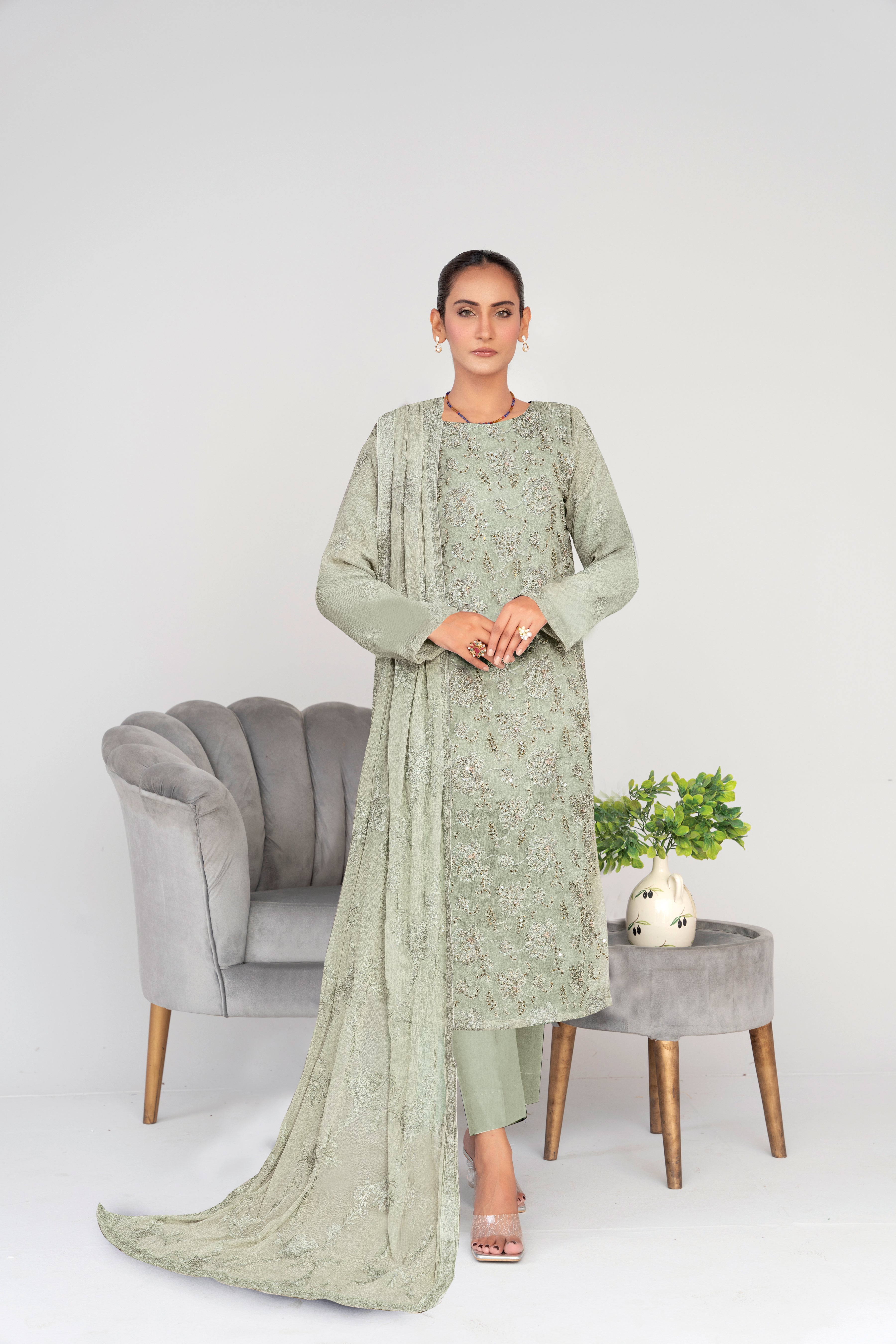 3 Piece Chiffon Suit-Embroidered (Unstitched)