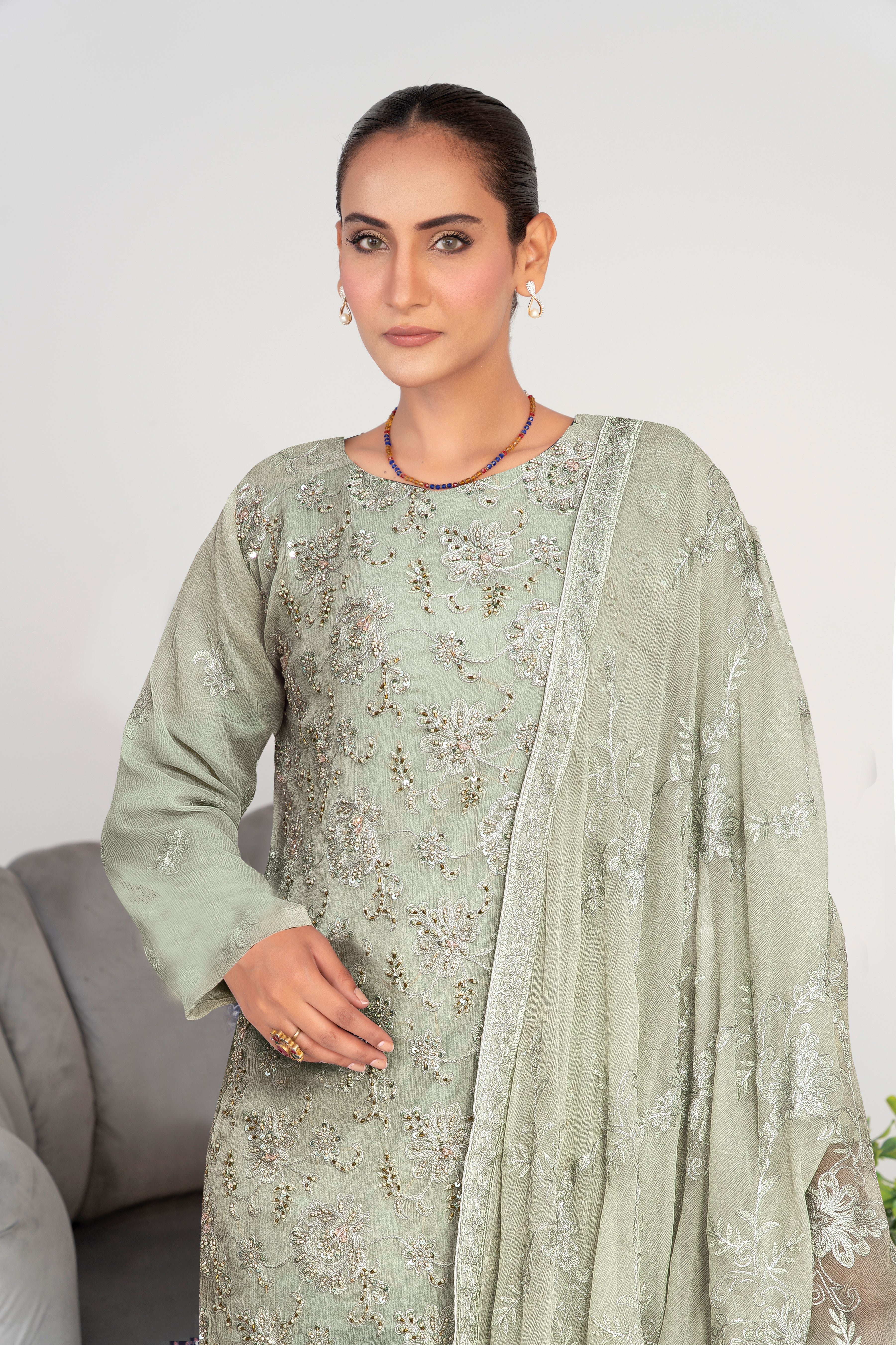 3 Piece Chiffon Suit-Embroidered (Unstitched)