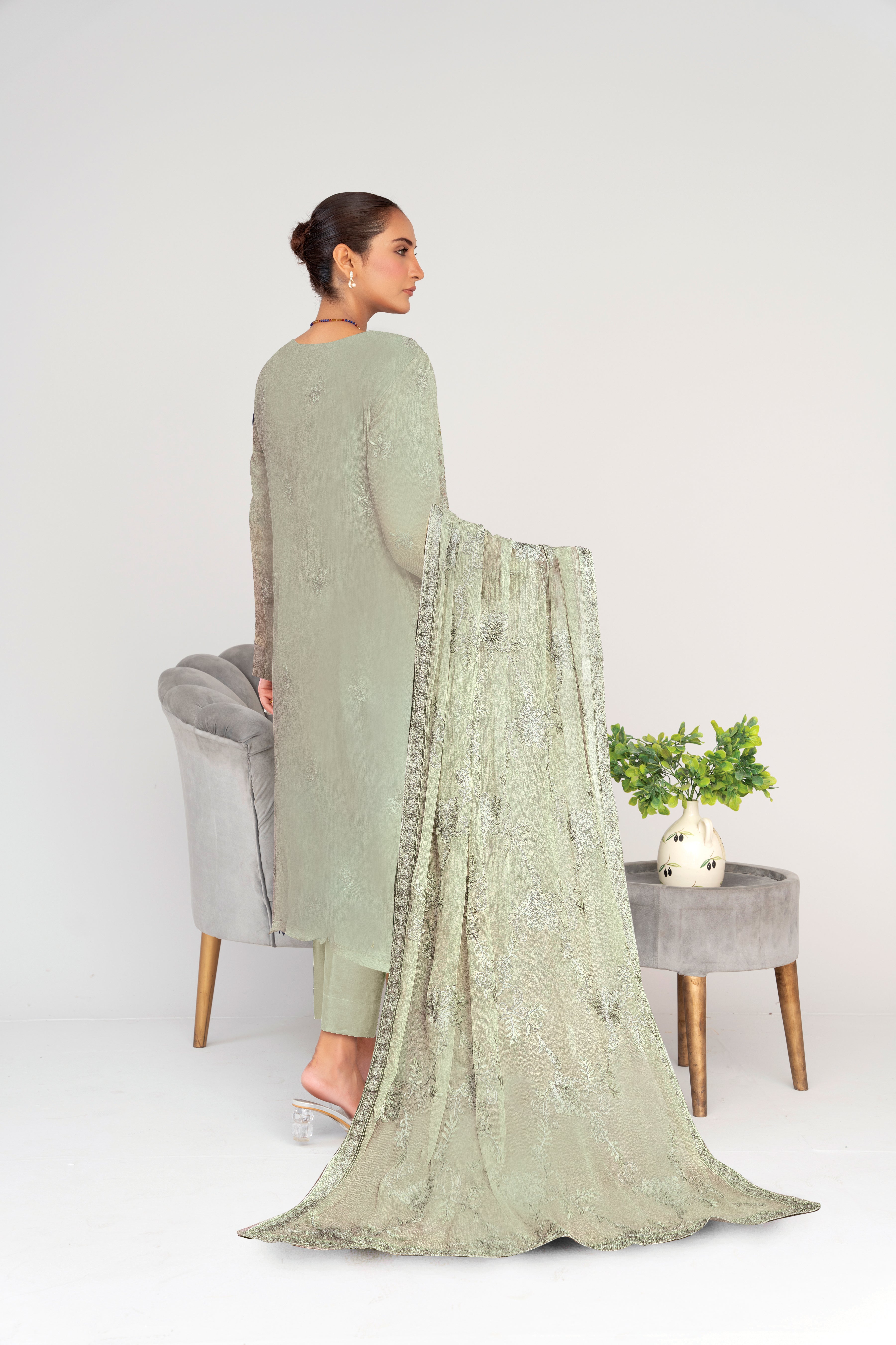 3 Piece Chiffon Suit-Embroidered (Unstitched)