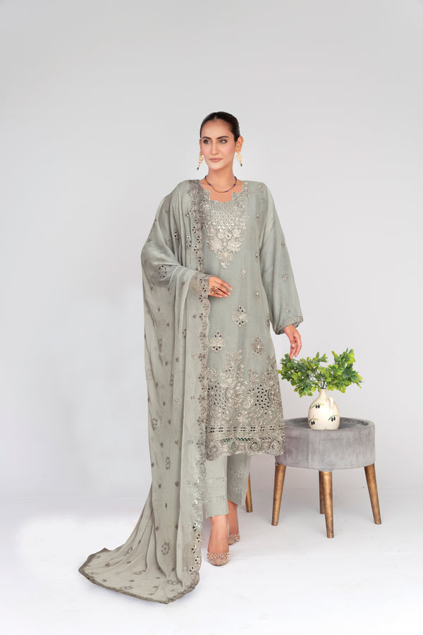 3 Piece Chiffon Suit-Embroidered (Unstitched)