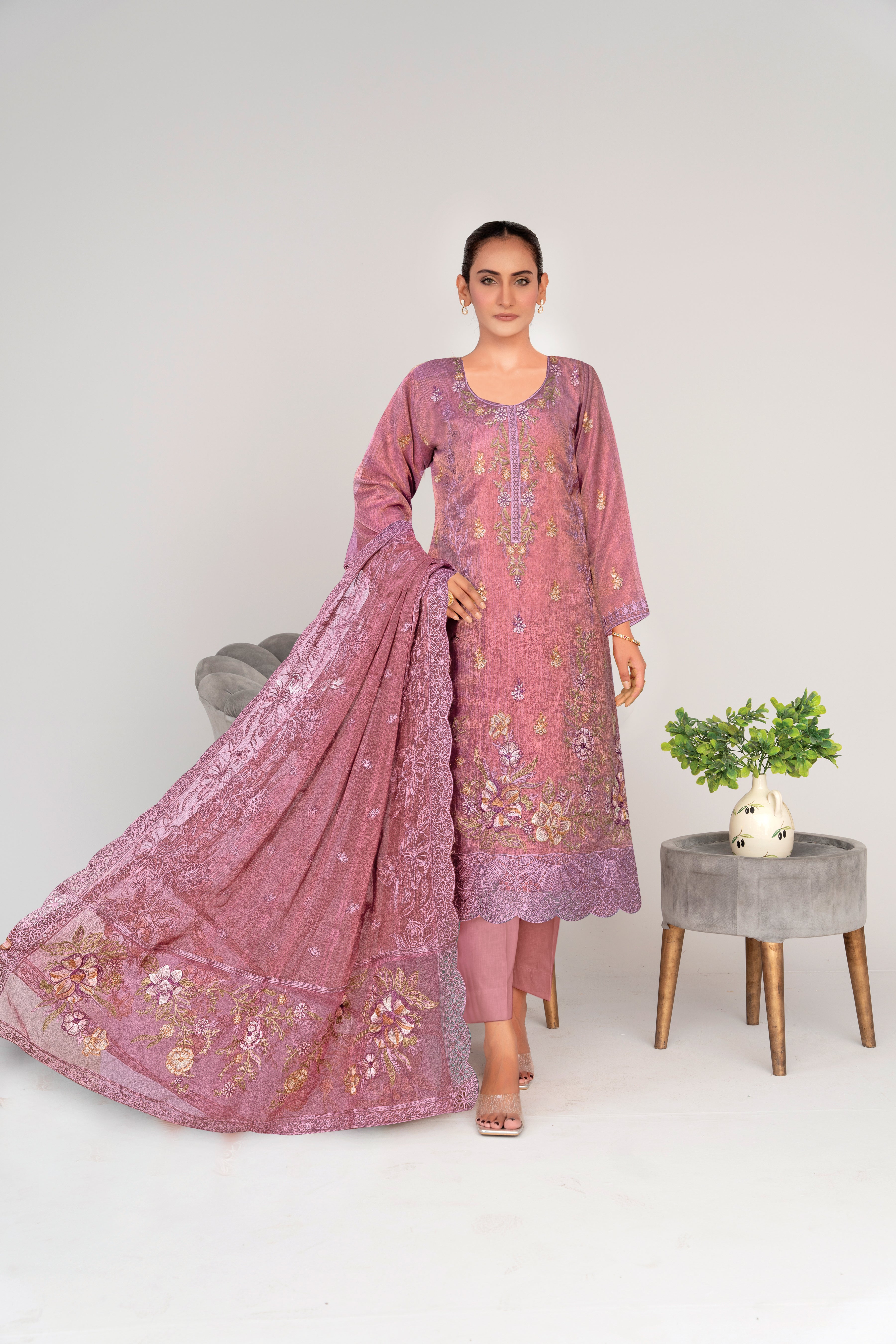 3 Piece Chiffon Suit-Embroidered (Unstitched)