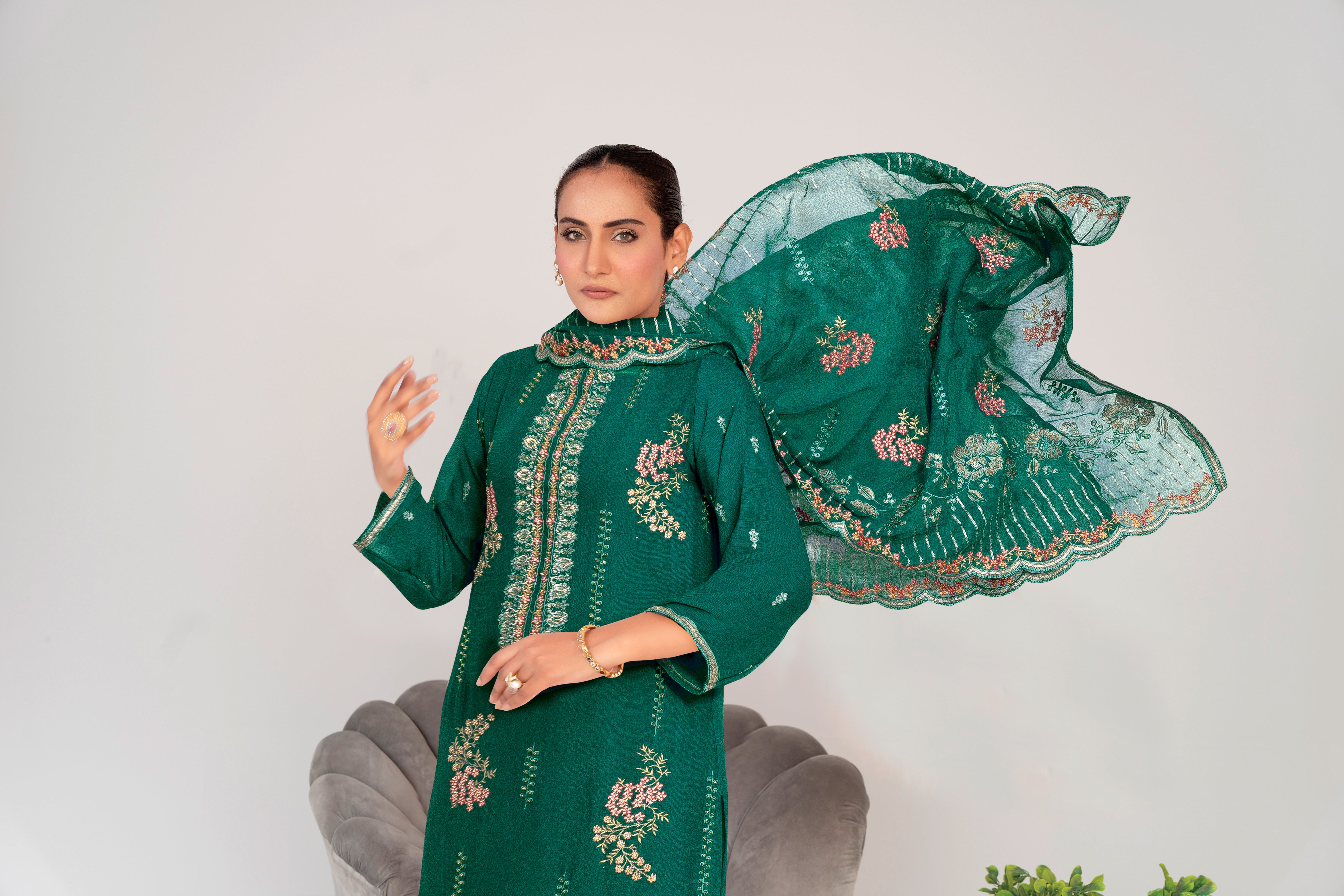 3 Piece Chiffon Suit-Embroidered (Unstitched)