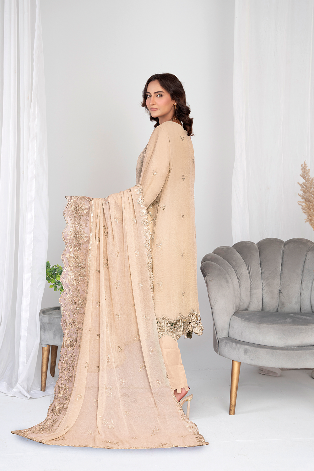 3 Piece Chiffon Suit-Embroidered (Unstitched)