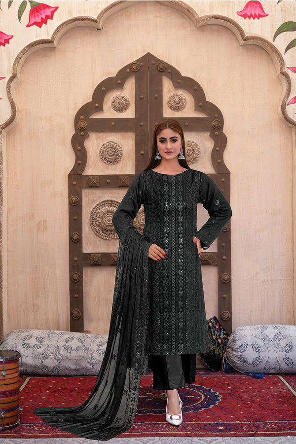 3 Piece Chiffon Suit-Embroidered (Unstitched)