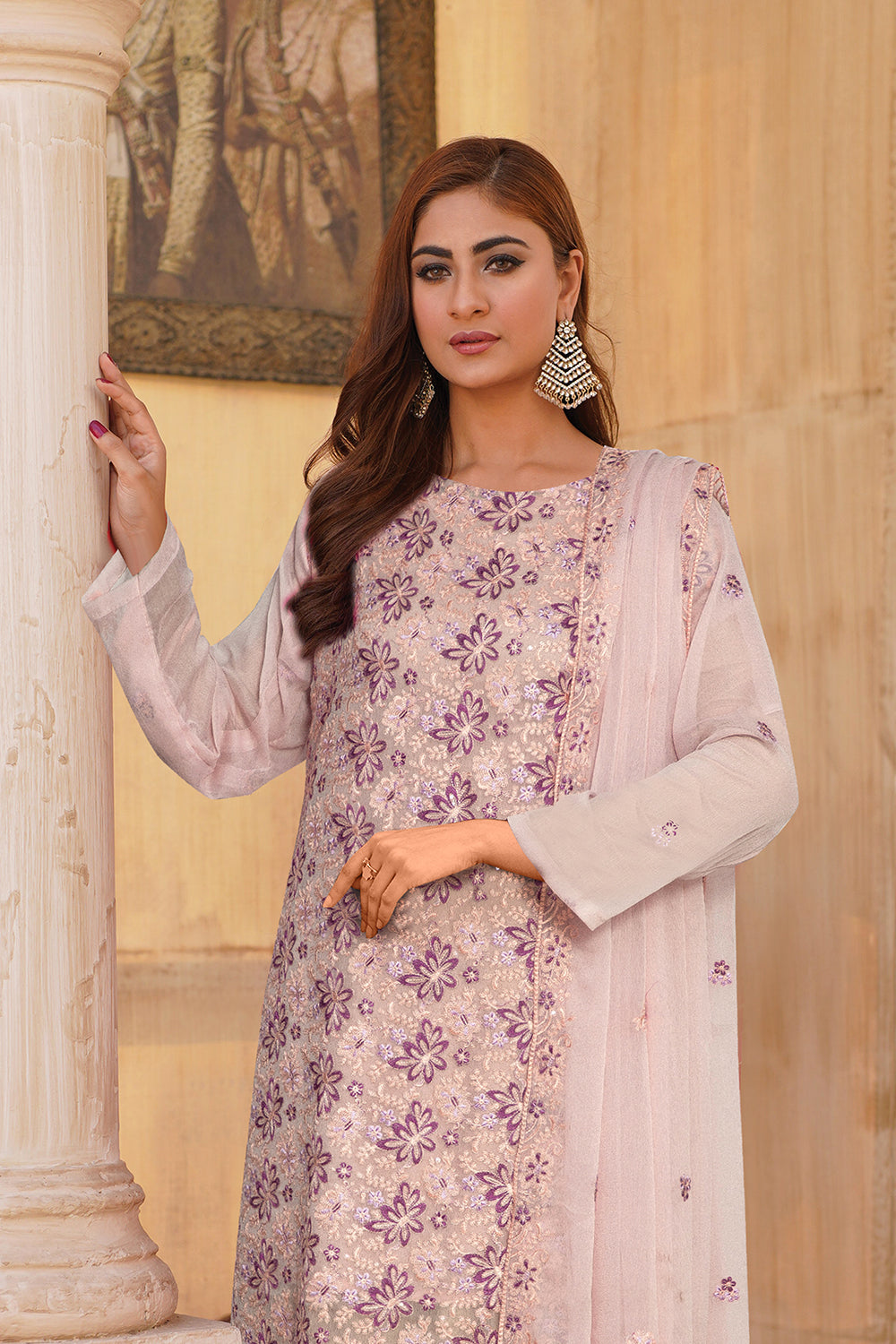 3 Piece Chiffon Suit-Embroidered (Unstitched)