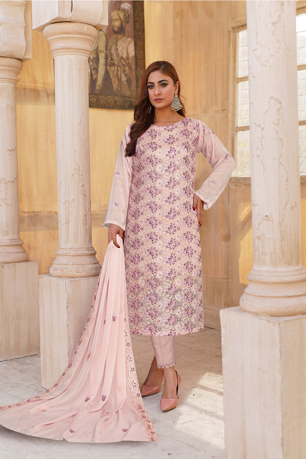 3 Piece Chiffon Suit-Embroidered (Unstitched)