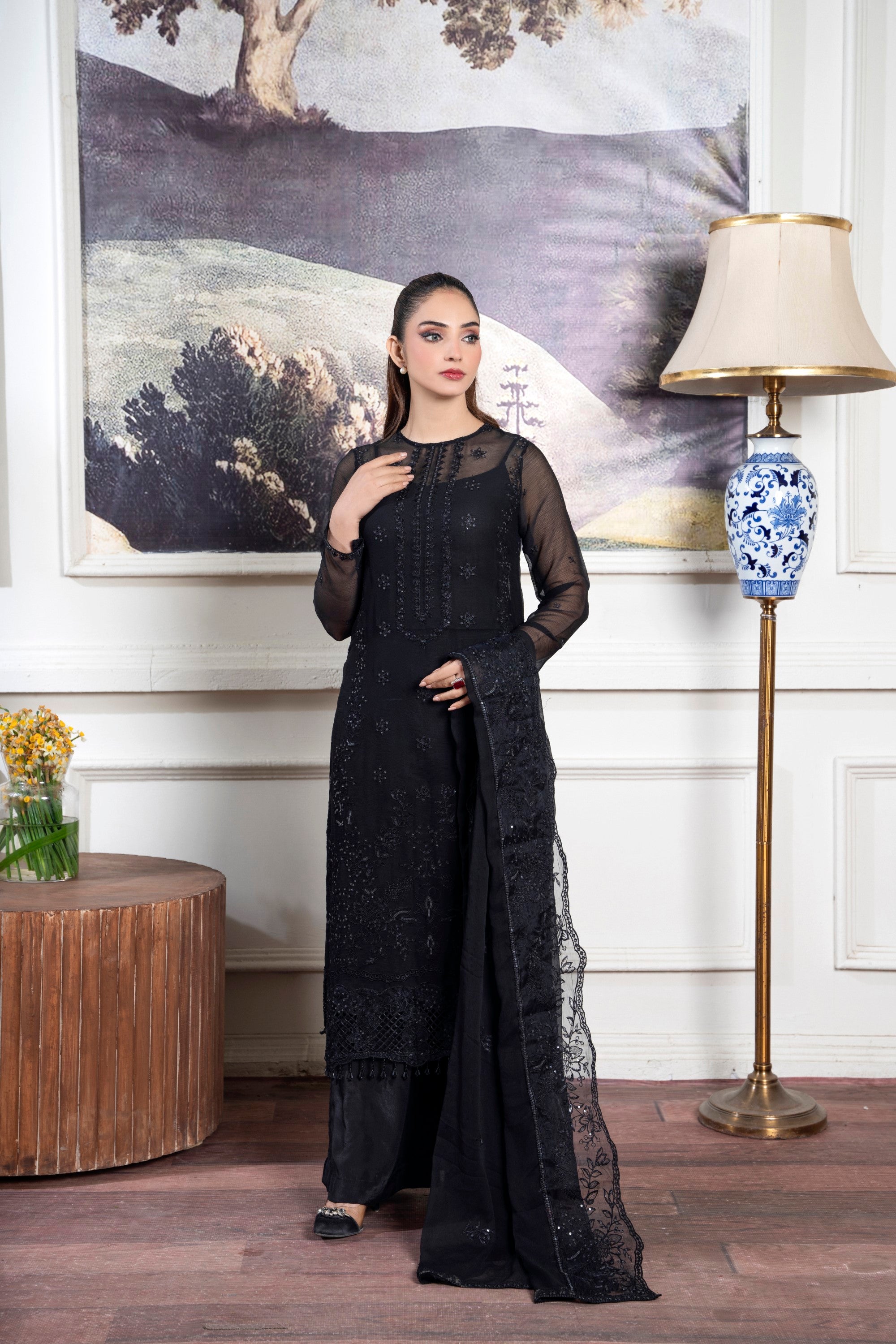 3 Piece Chiffon Suit-Embroidered (Unstitched)