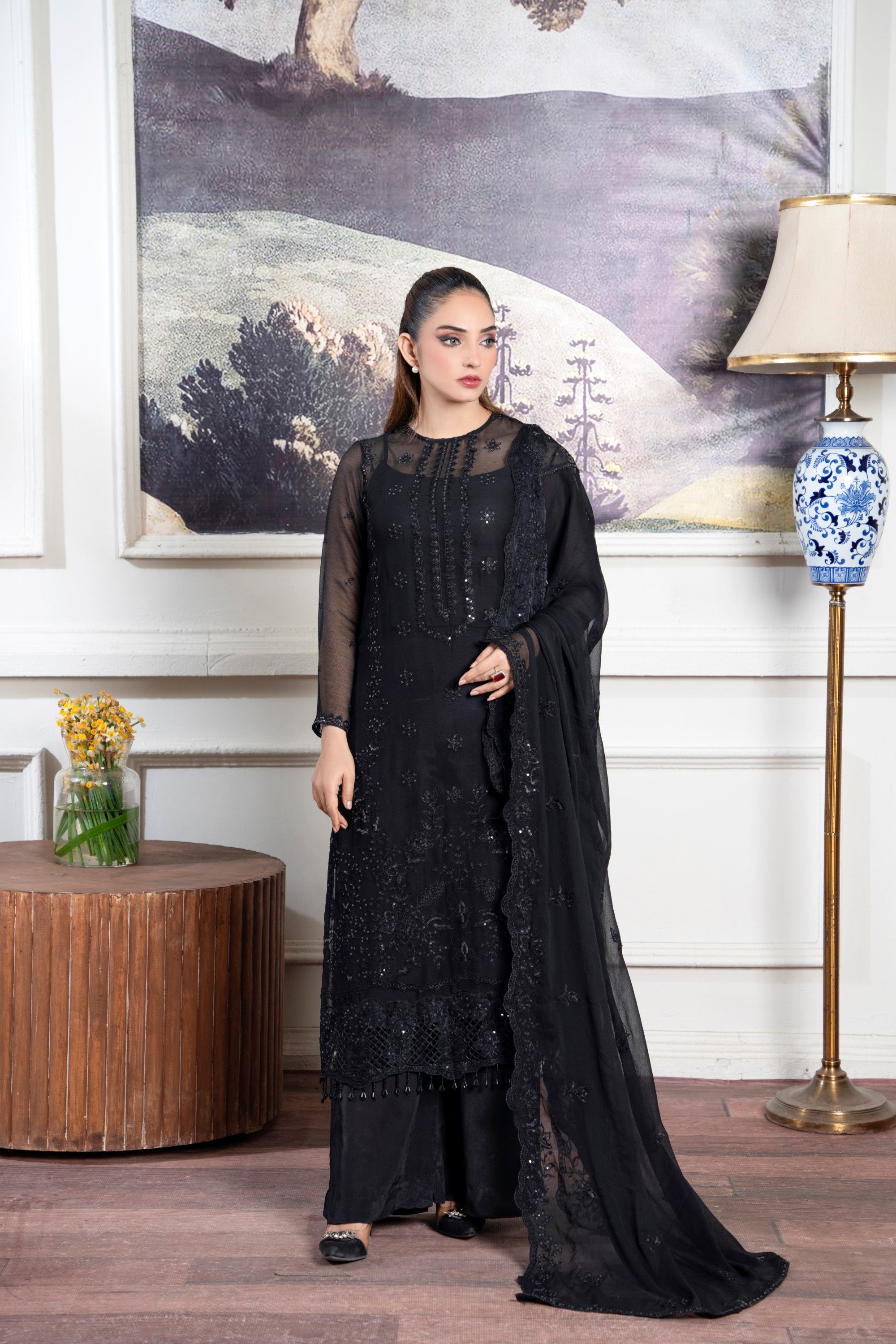 3 Piece Chiffon Suit-Embroidered (Unstitched)