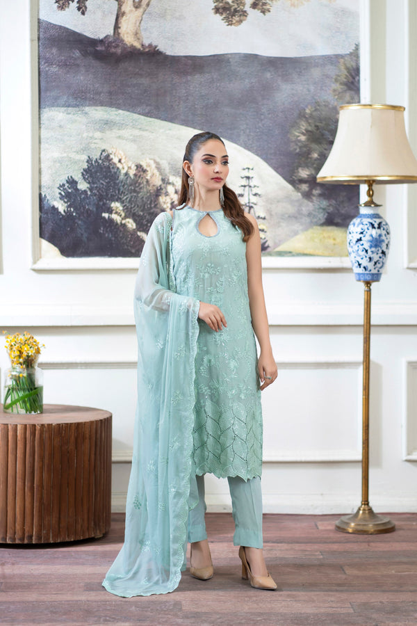 3 Piece Chiffon Suit-Embroidered (Unstitched)