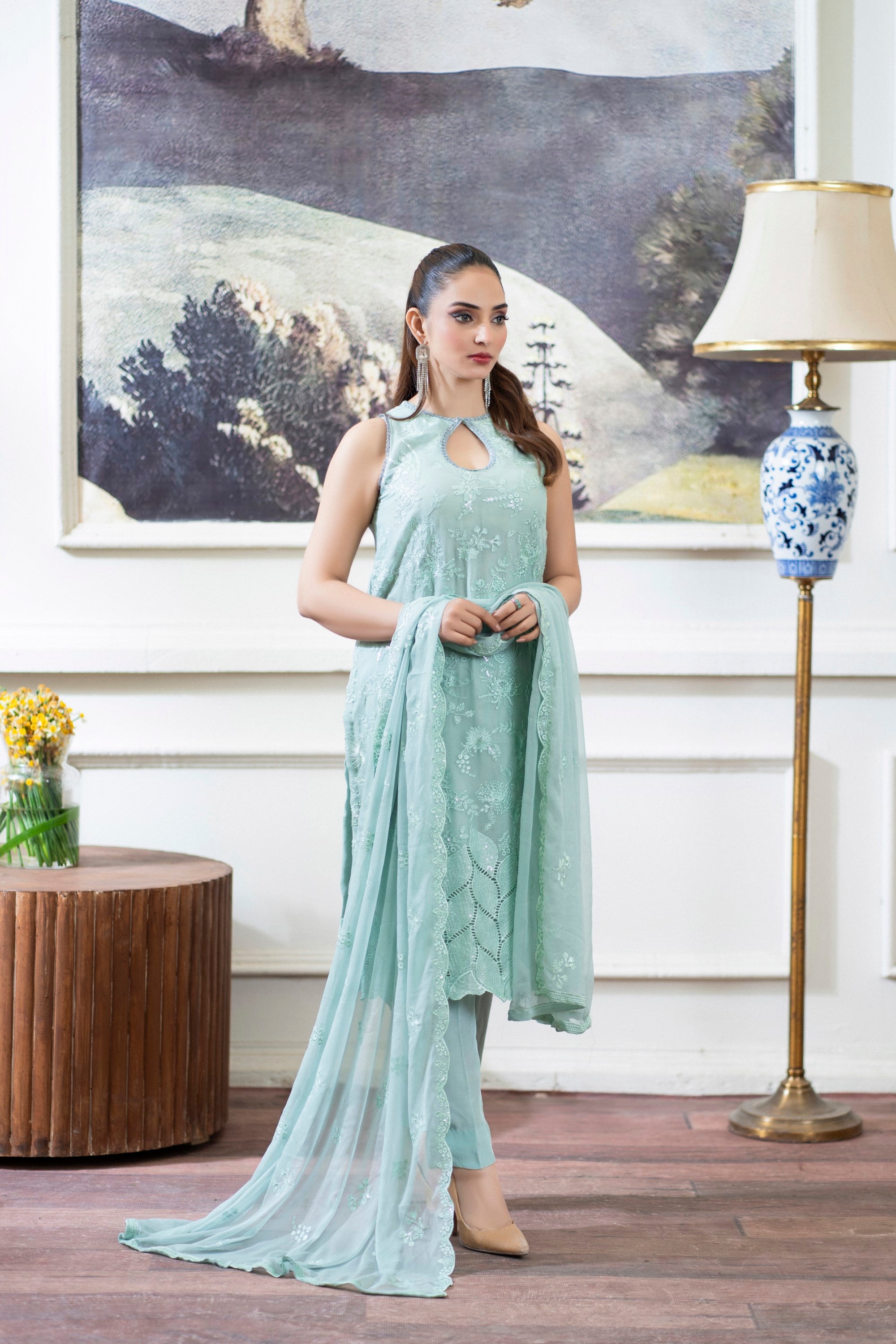 3 Piece Chiffon Suit-Embroidered (Unstitched)