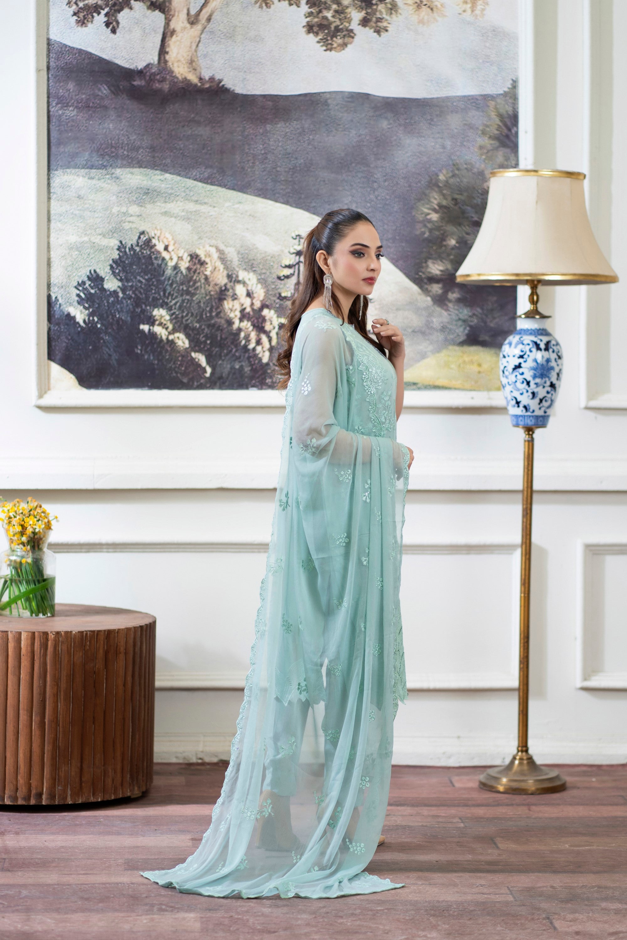 3 Piece Chiffon Suit-Embroidered (Unstitched)