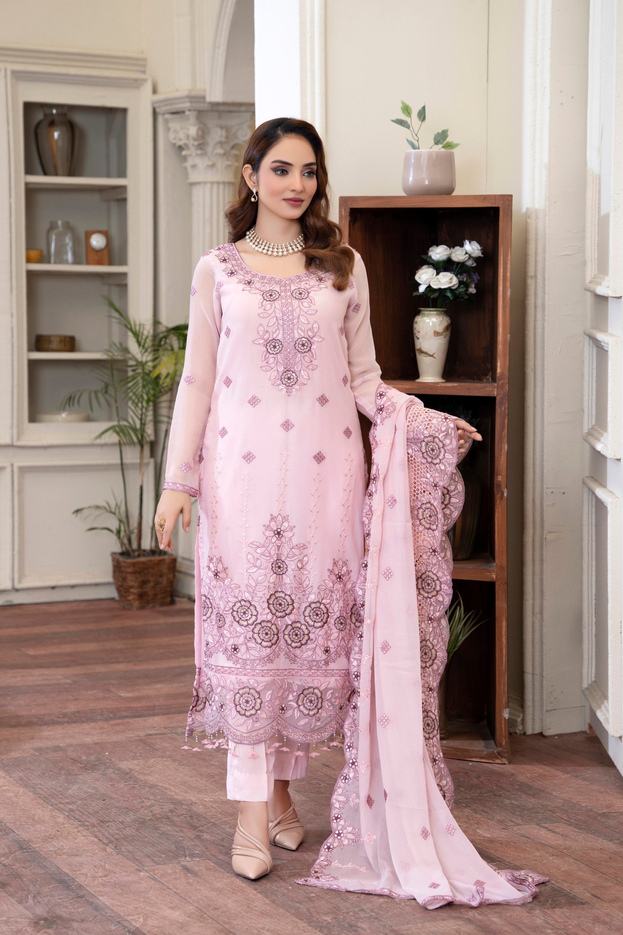 3 Piece Chiffon Suit-Embroidered (Unstitched)