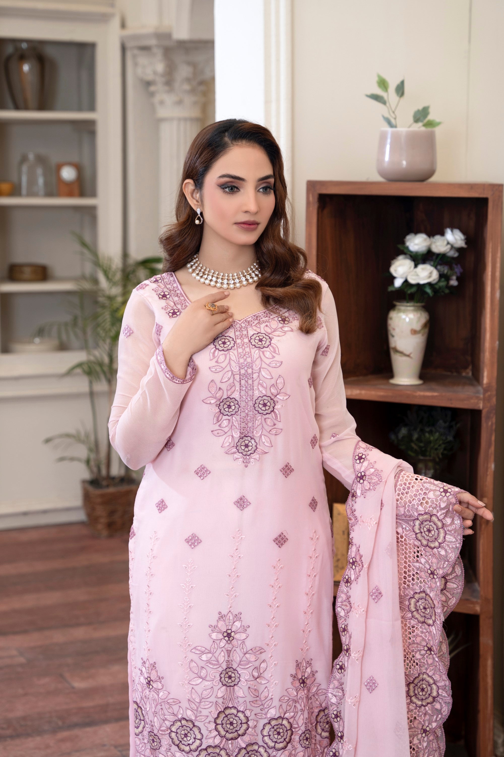 3 Piece Chiffon Suit-Embroidered (Unstitched)