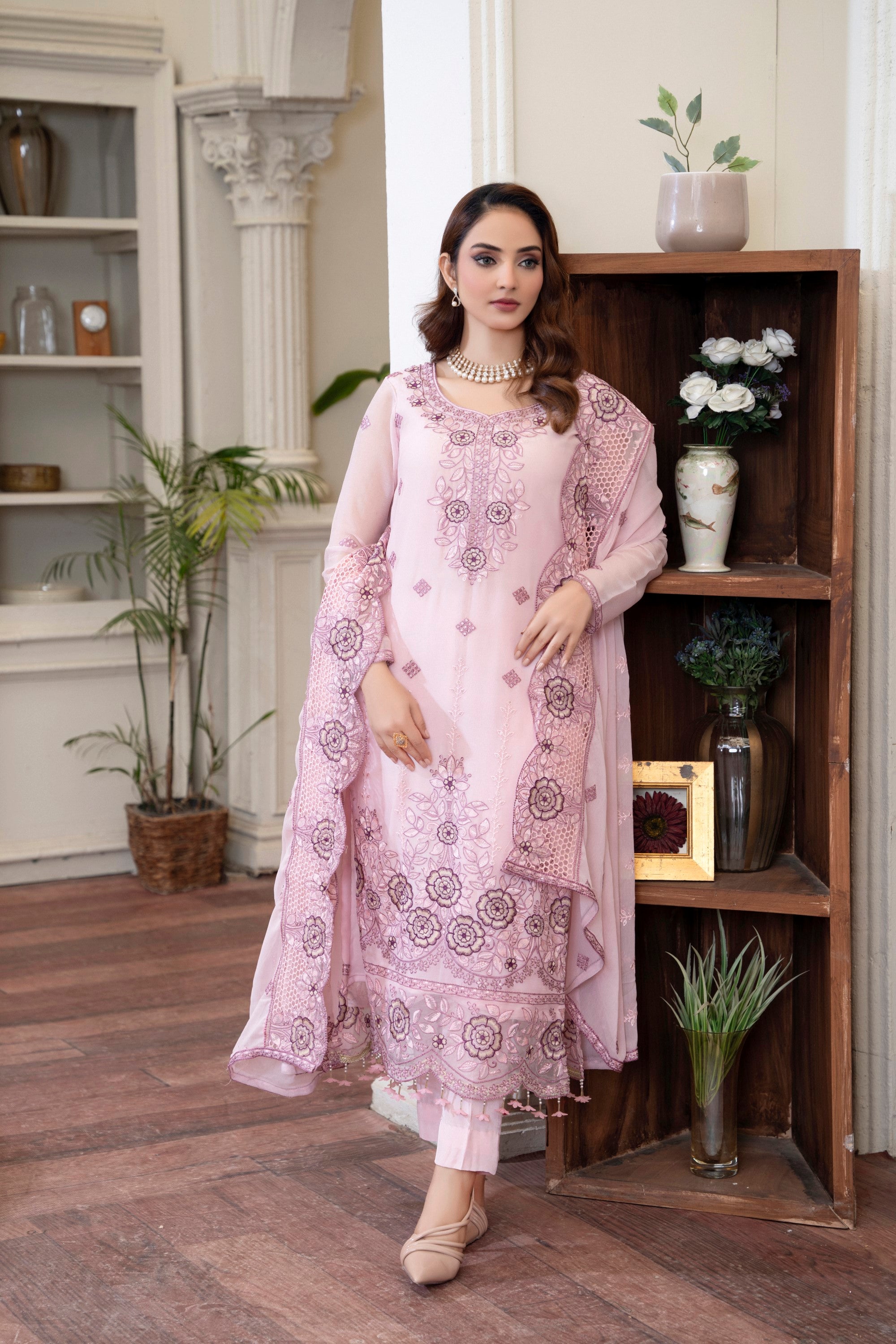 3 Piece Chiffon Suit-Embroidered (Unstitched)