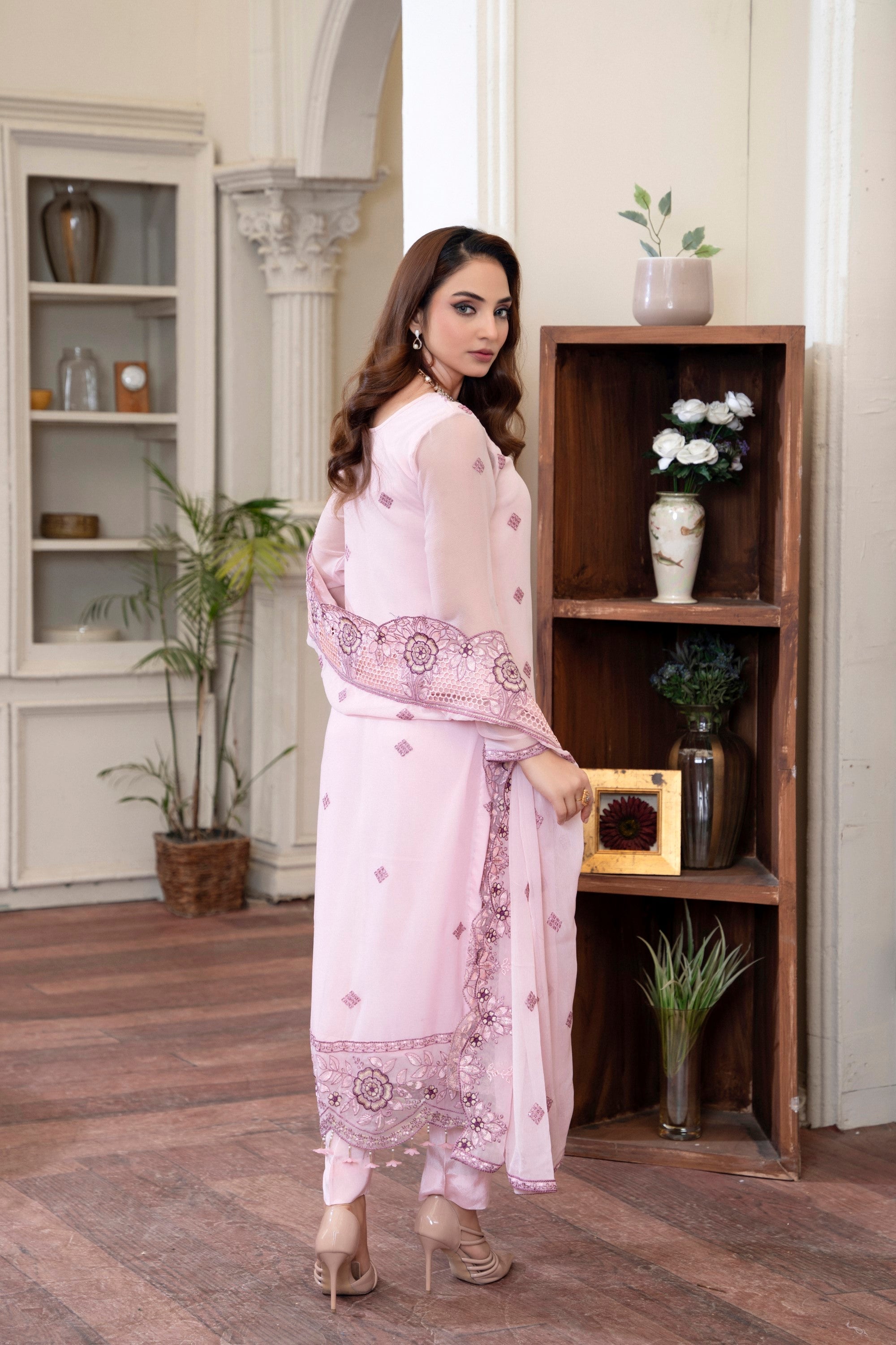 3 Piece Chiffon Suit-Embroidered (Stitched)