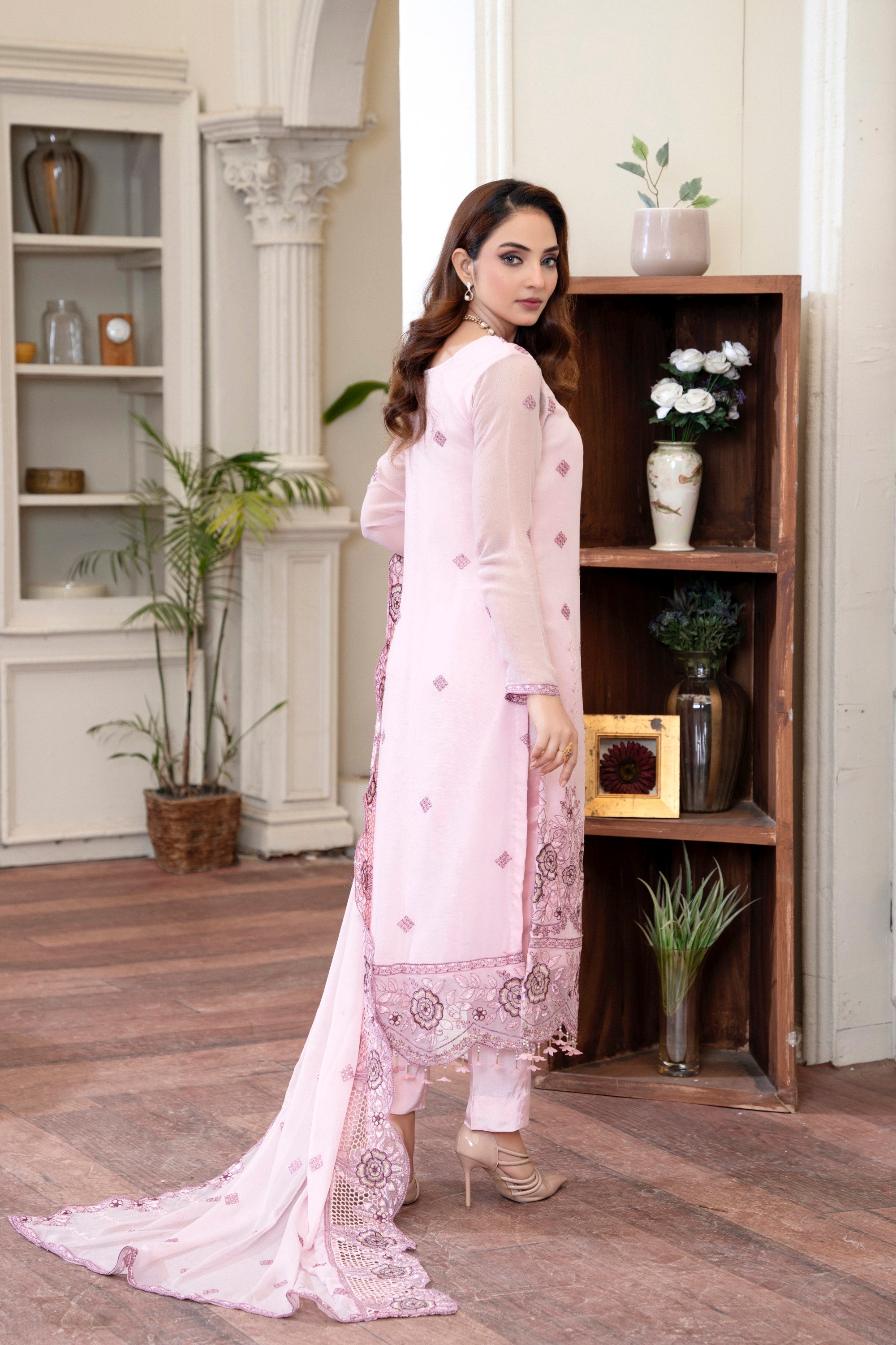 3 Piece Chiffon Suit-Embroidered (Unstitched)