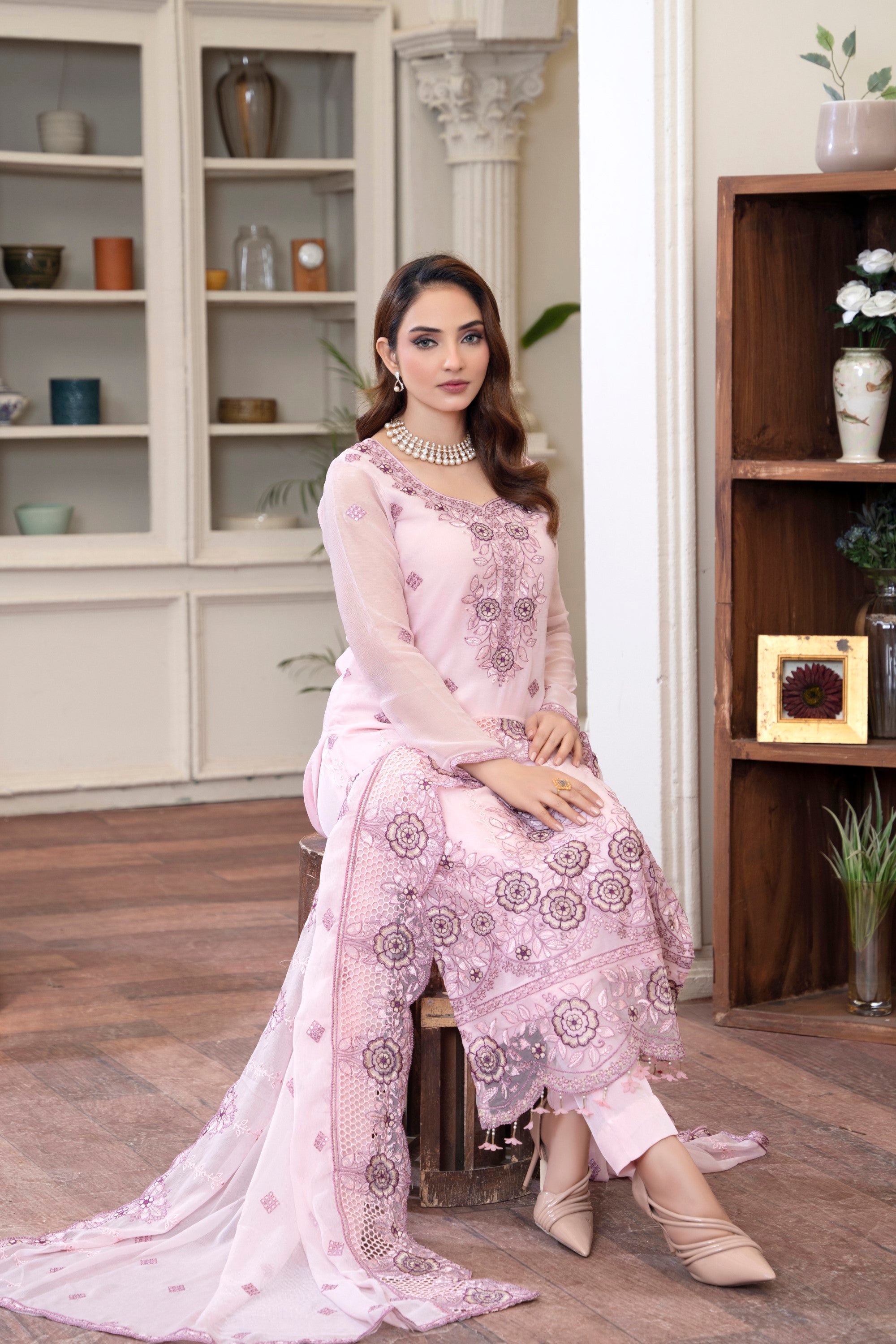 3 Piece Chiffon Suit-Embroidered (Unstitched)