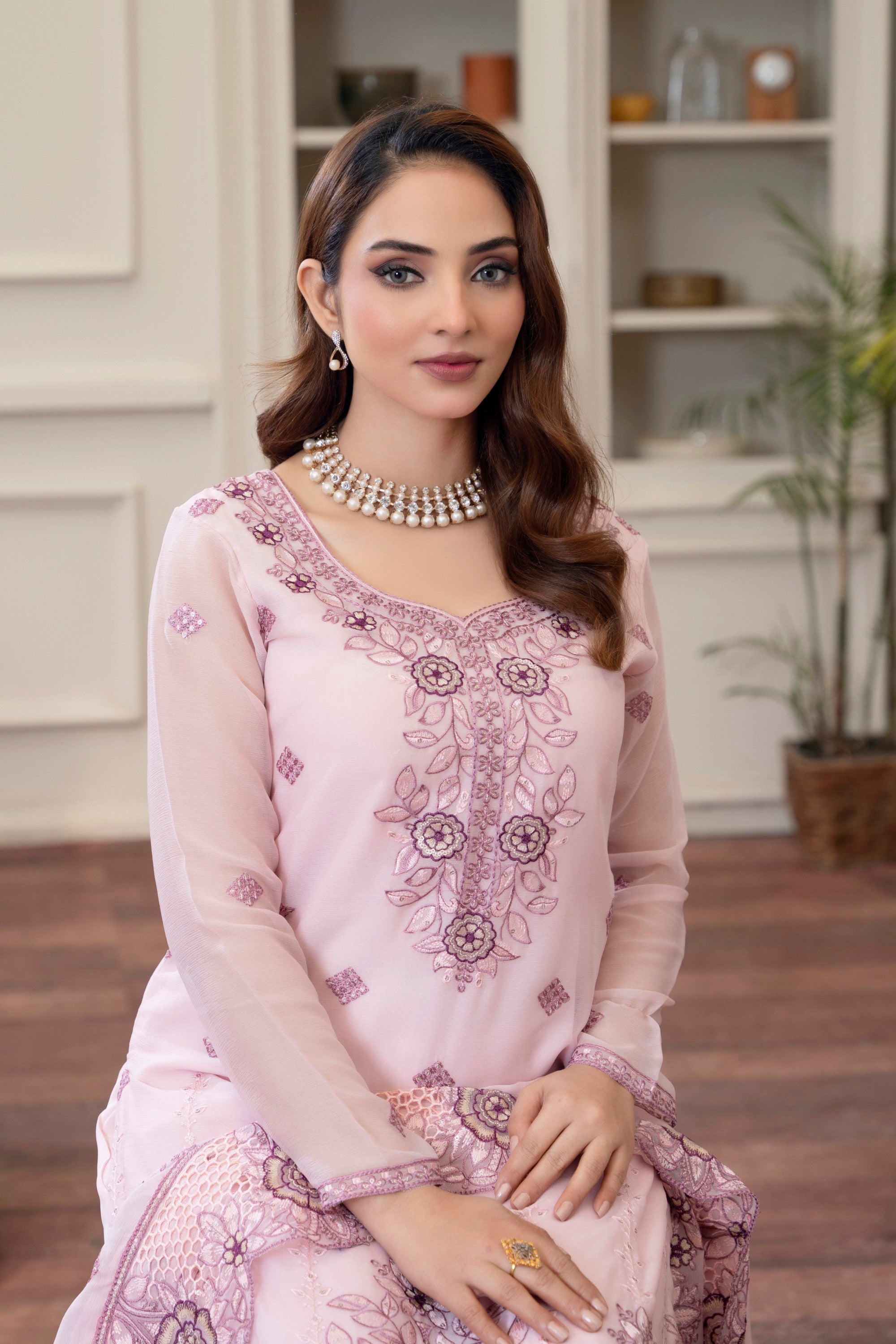 3 Piece Chiffon Suit-Embroidered (Unstitched)