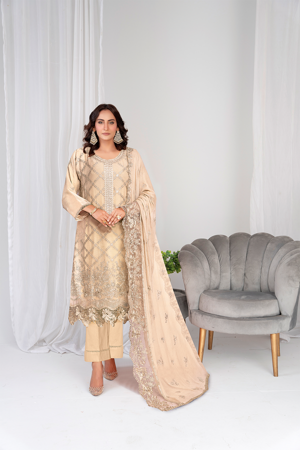 3 Piece Chiffon Suit-Embroidered (Unstitched)