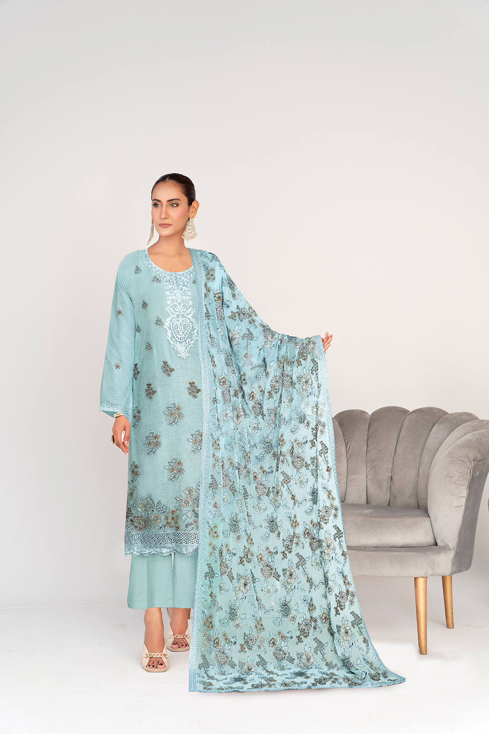 3 Piece Chiffon Suit-Embroidered (Unstitched)