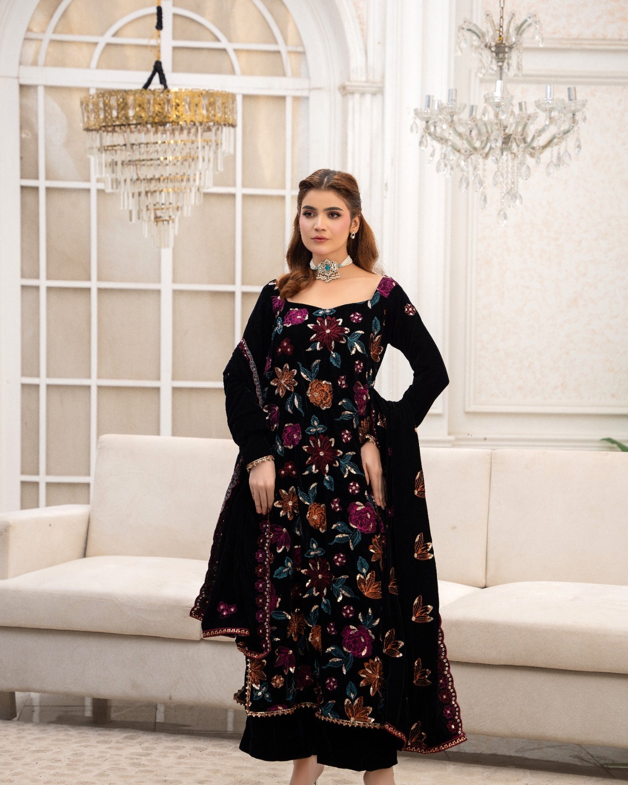 Black Floral Velvet