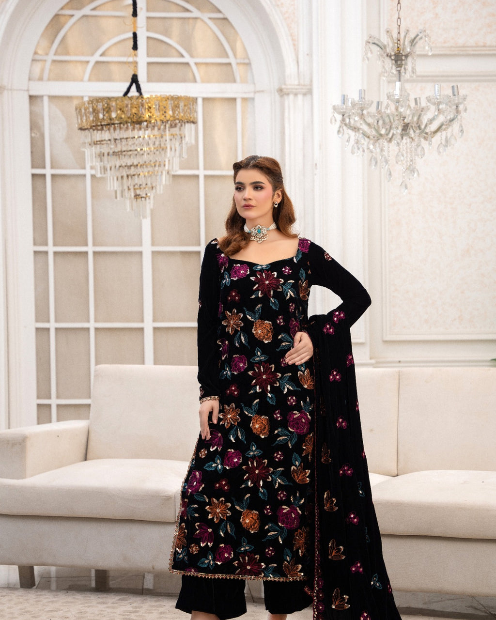 Black Floral Velvet