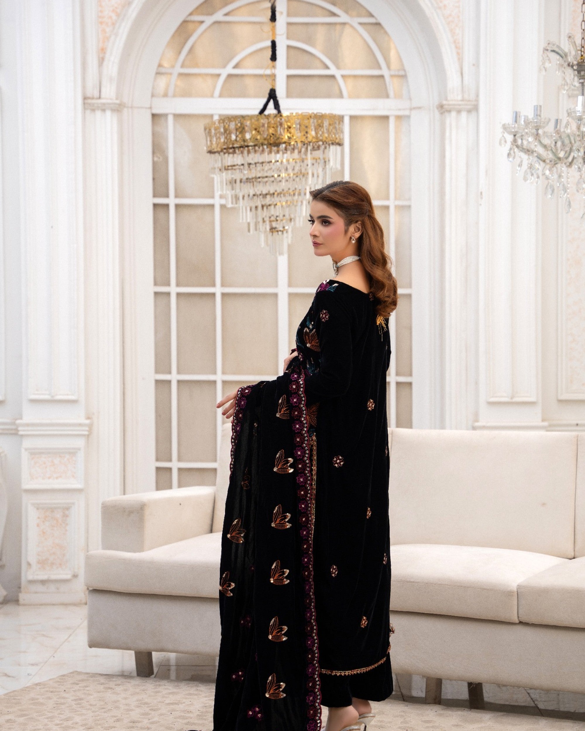 Black Floral Velvet