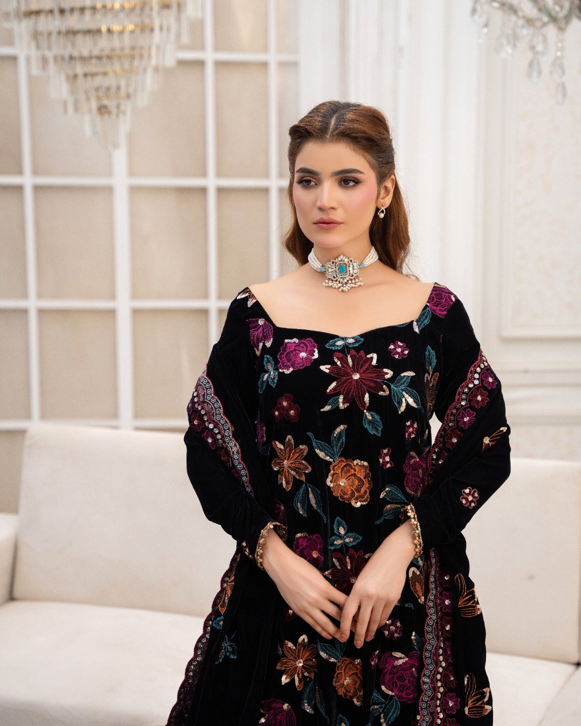 Black Floral Velvet