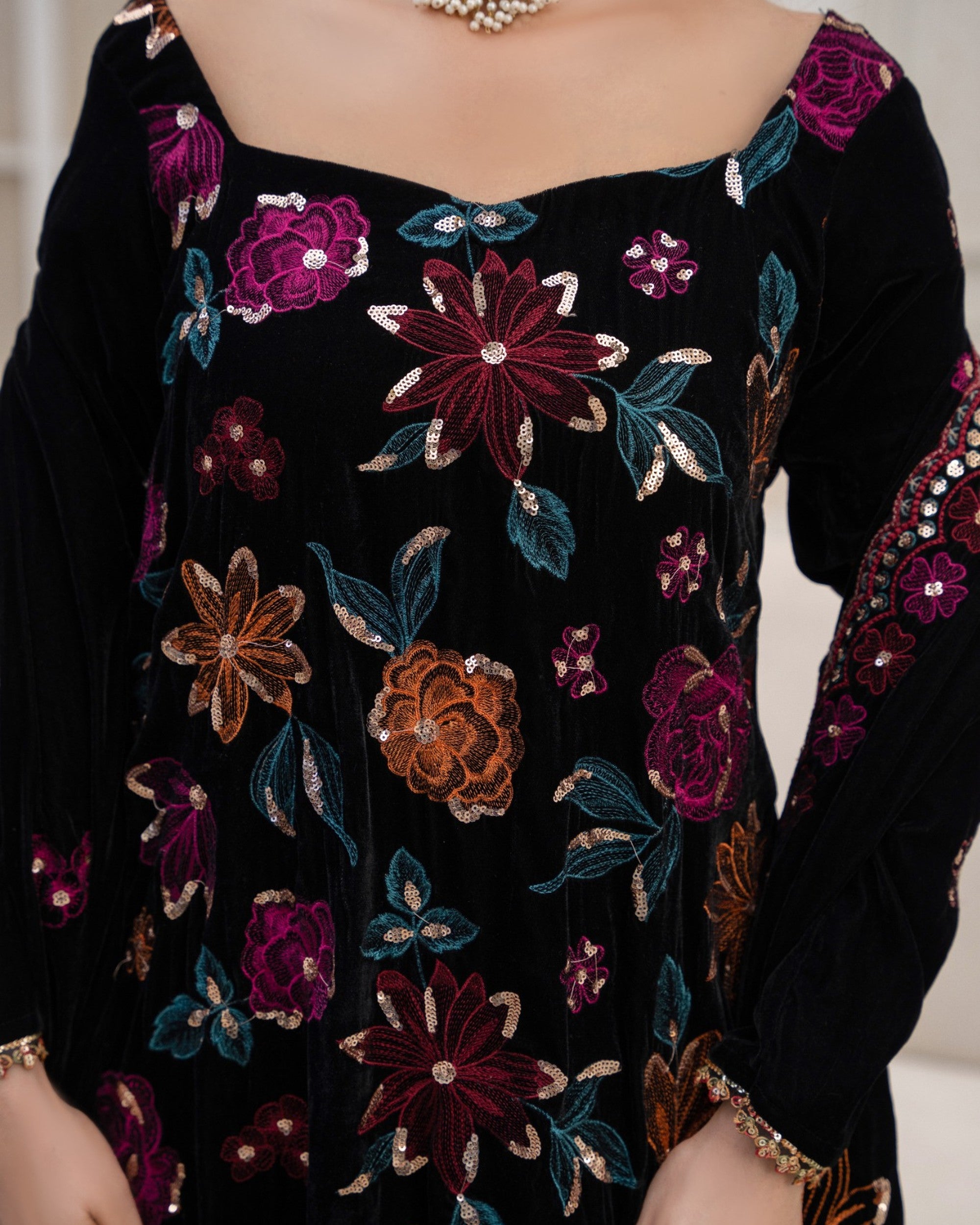 Black Floral Velvet