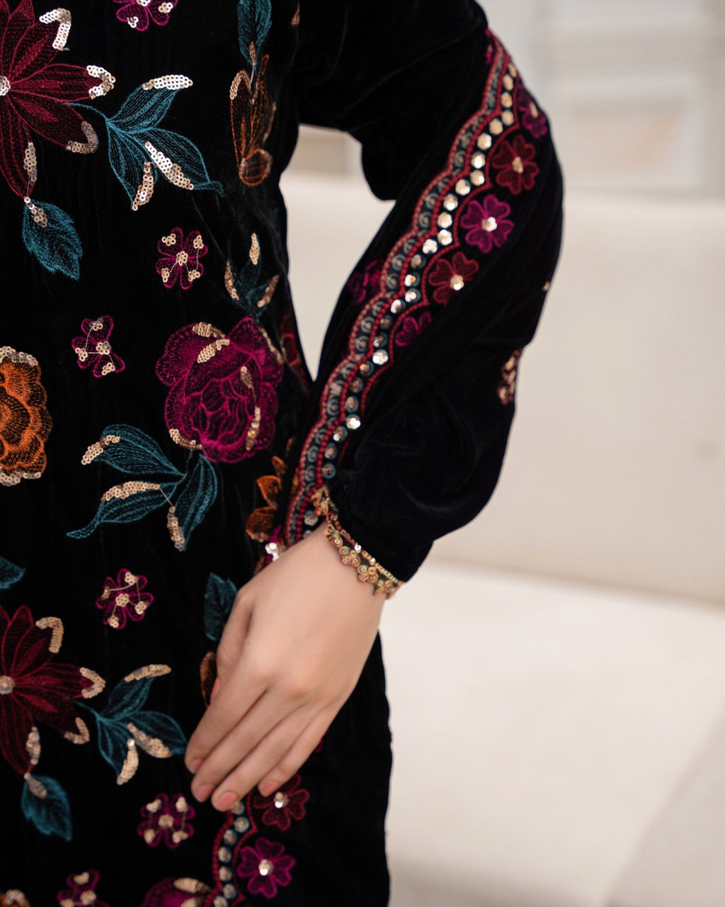 Black Floral Velvet