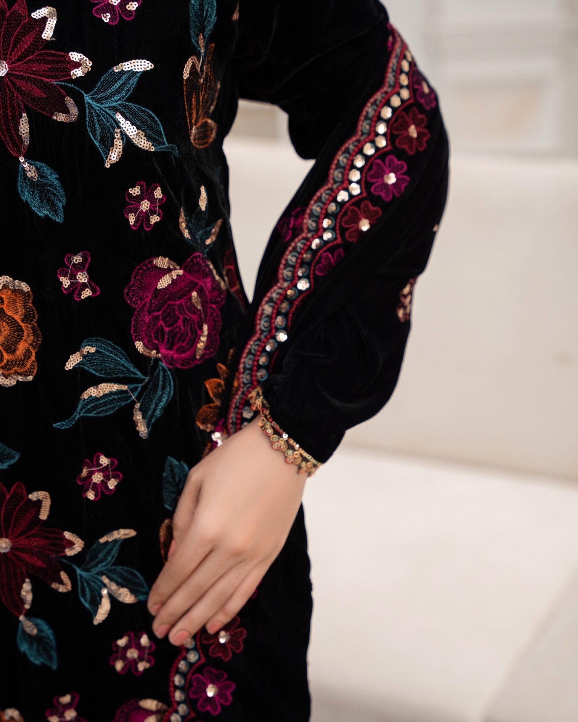 Black Floral Velvet