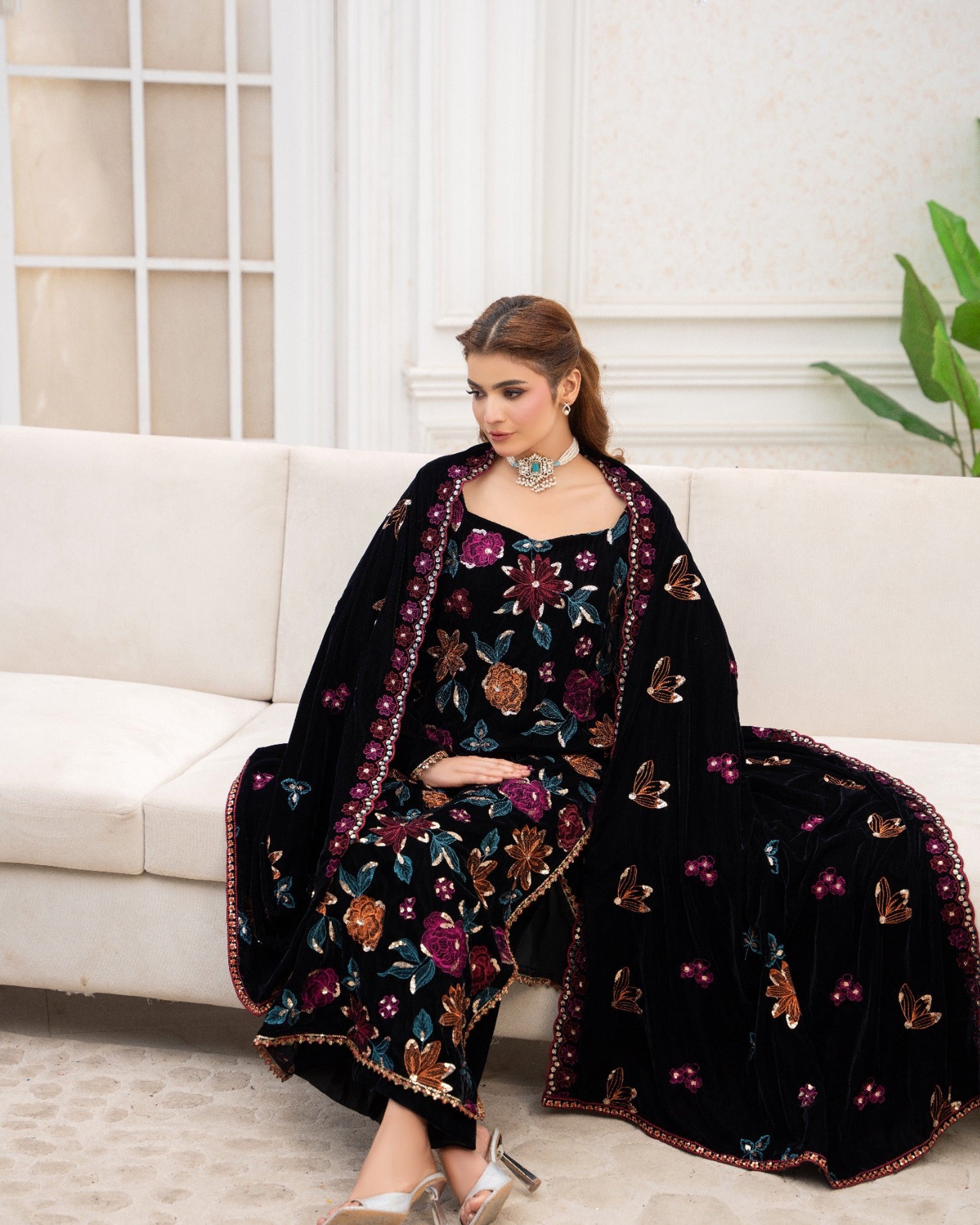 Black Floral Velvet