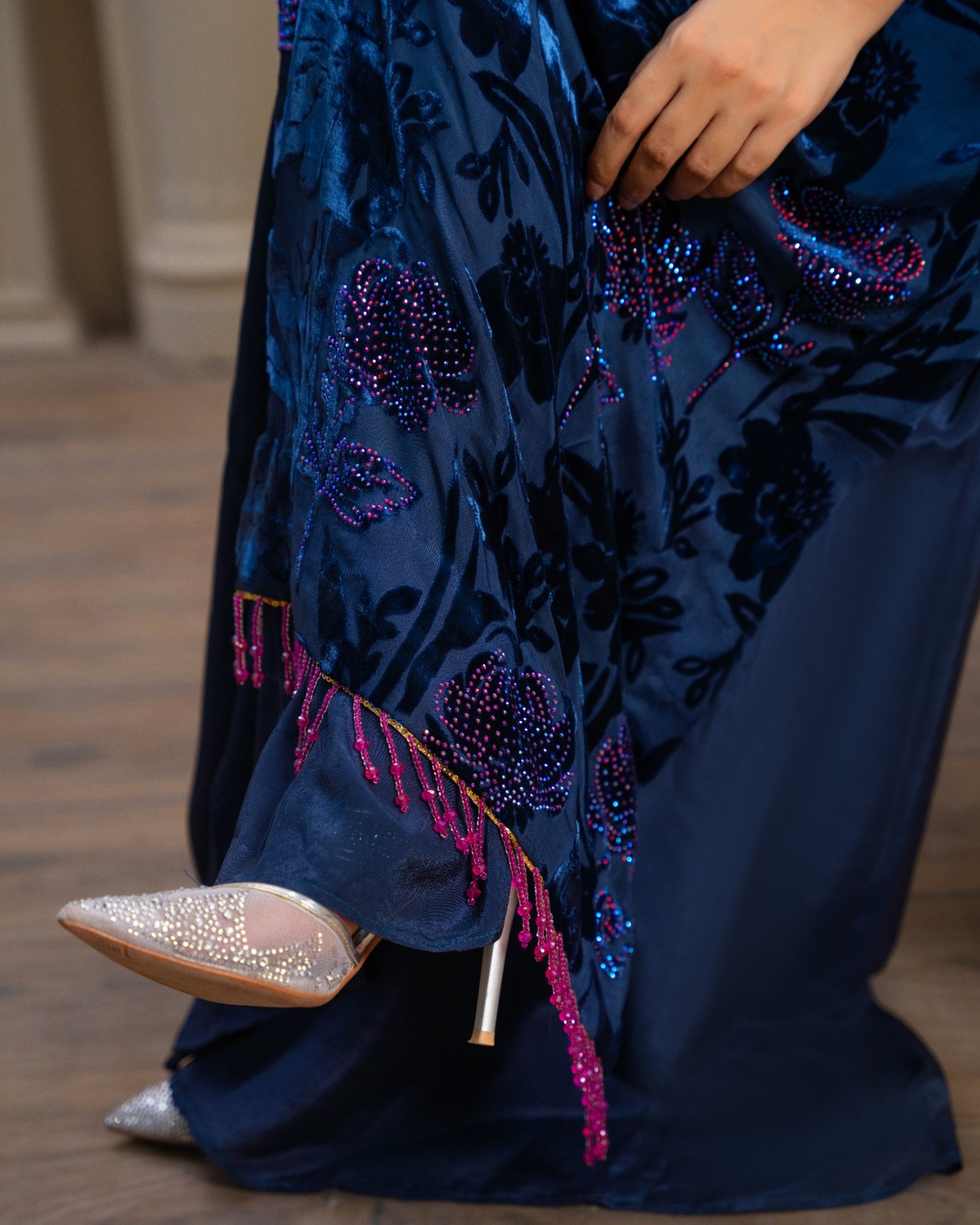 Navy Blue Stone Work Palachi