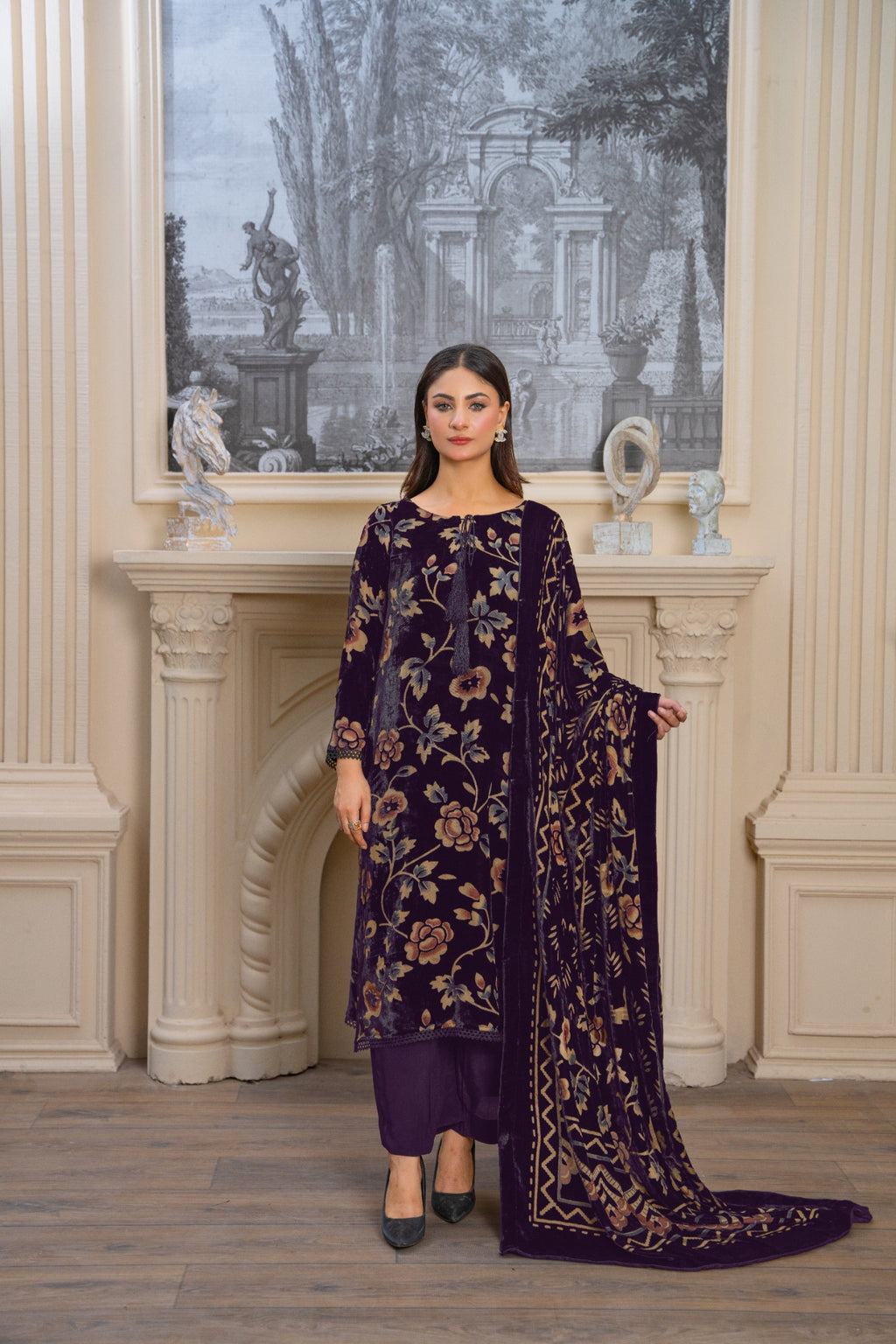 Plum Floral Velvet